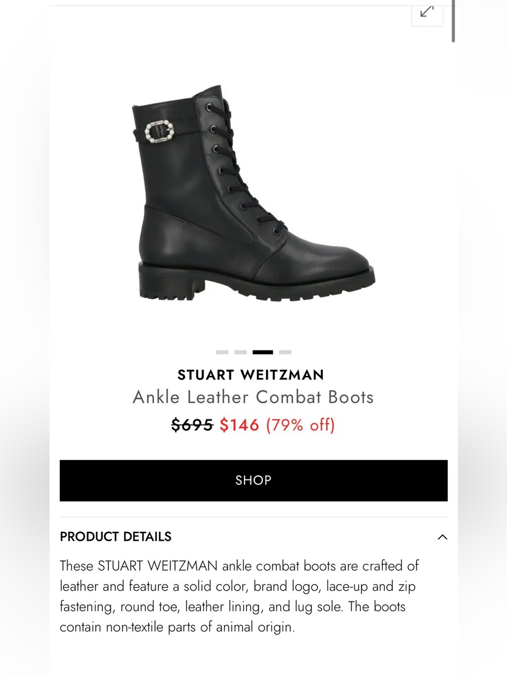 Stuart Weitzman Black Leather Lace-Up Combat Boots with Buckle - Picture 2 of 11